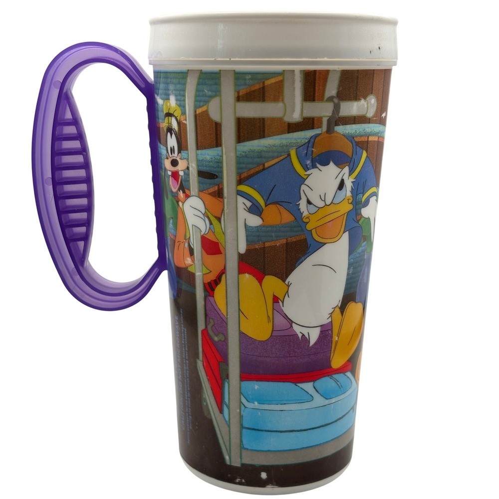 Disney Parks Rapid Fill Travel Mug Mickey Minnie Donald Goofy Purple Handle Cup